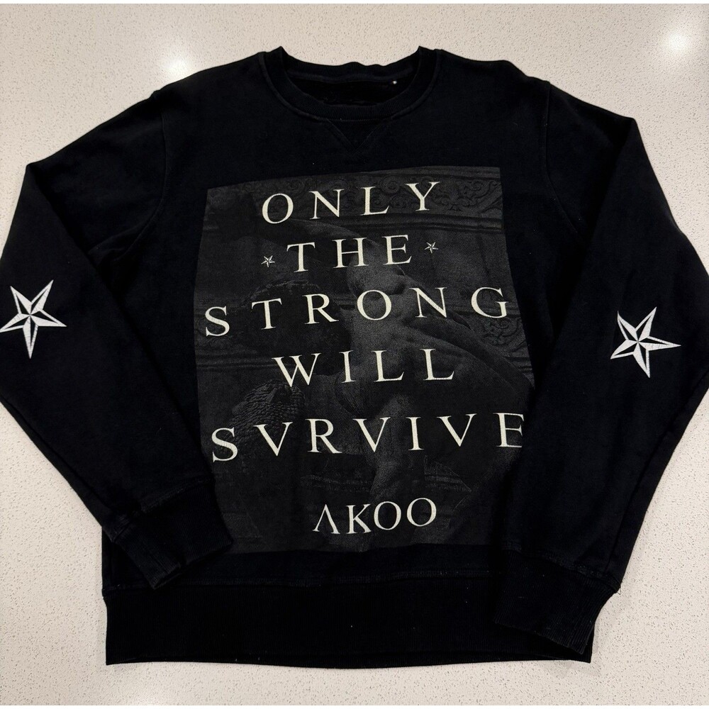 Akoo Clothing Black Graphic Fleece Sweater Men's “Only The Strong Svrvive” Sz L